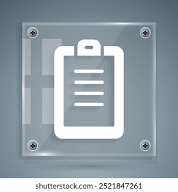 White Police report icon isolated on grey background. Square glass panels. Vector