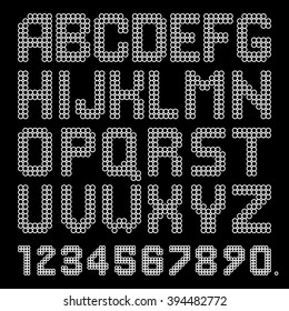 White polka dot alphabet on a black background. Alphabet Set. EPS10