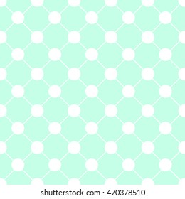 White Polka dot Chess Board Grid Green Mint Background Vector Illustration