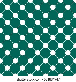 White Polka dot Chess Board Grid Indigo Green Christmas Background. Vector Illustration.