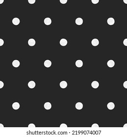 White Polka Dot On Black Background, Seamless Vector Pattern. Black and White Monochrome Modern Minimalist Art Background, Design For Fabrics, Printing and Fashion.