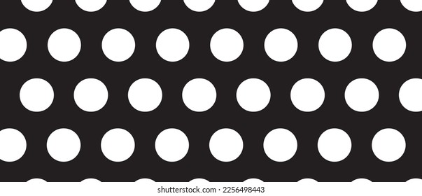 White polka dot pattern on black background. Straight dot pattern for backdrop and wallpaper template. Simple classic polka dot lines with repeat stripes texture. Polka background, vector illustration