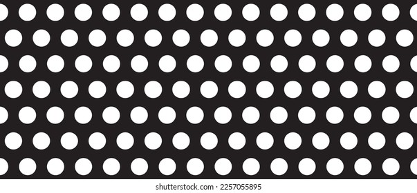 White polka dot pattern on black background. Straight dot pattern for backdrop and wallpaper template. Simple classic polka dot lines with repeat stripes texture. Polka background, vector illustration