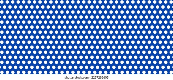 White polka dot pattern on blue background. Straight dot pattern for backdrop and wallpaper template. Simple classic polka dot lines with repeat stripes texture. Polka background, vector illustration