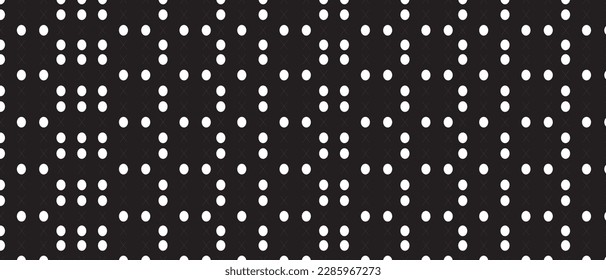 White polka dot pattern on black background. Straight dot pattern for backdrop and wallpaper template. Simple classic polka dot lines with repeat stripes texture. Polka background, vector illustration
