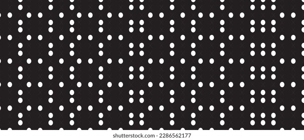 White polka dot pattern on black background. Straight dot pattern for backdrop and wallpaper template. Simple classic polka dot lines with repeat stripes texture. Polka background, vector illustration