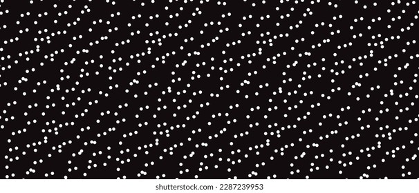 White polka dot pattern on black background. Straight dot pattern for backdrop and wallpaper template. Simple classic polka dot lines with repeat stripes texture. Polka background, vector illustration