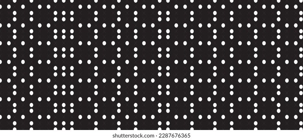White polka dot pattern on black background. Straight dot pattern for backdrop and wallpaper template. Simple classic polka dot lines with repeat stripes texture. Polka background, vector illustration