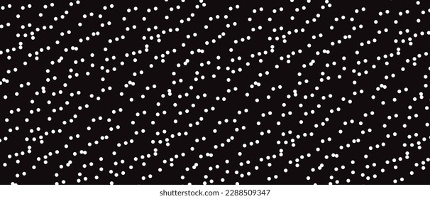 White polka dot pattern on black background. Straight dot pattern for backdrop and wallpaper template. Simple classic polka dot lines with repeat stripes texture. Polka background, vector illustration