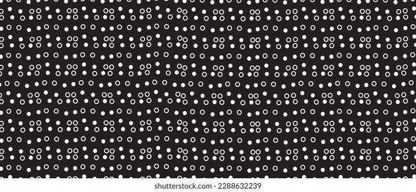 White polka dot pattern on black background. Straight dot pattern for backdrop and wallpaper template. Simple classic polka dot lines with repeat stripes texture. Polka background, vector illustration