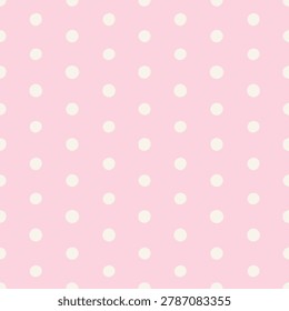 White polka dot seamless pattern on pink background. Delicate geometric print. Retro minimalist dots design. Simple hand drawn circles ornament for textile, wrapping paper, and nursery decor. 