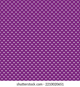 White polka dots on a purple background are often used as patterns on fabrics, carpets, bedspreads, handkerchiefs, tablecloths, dresses, floor tiles, gift wrap, paper, shirts, colorful hats.