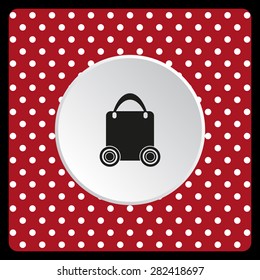 white polka dots on a red background bag on wheels. icon. vector design