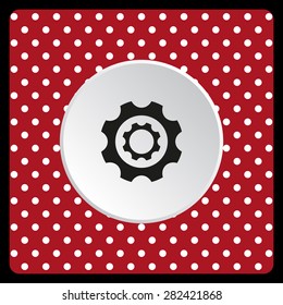 white polka dots on a red background Cog Settings . icon. vector design
