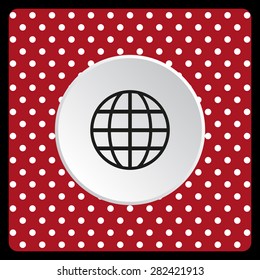 white polka dots on a red background Globe. icon. vector design