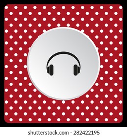 white polka dots on a red background Headphones. Musical accessory. icon. vector design