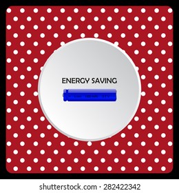 white polka dots on a red background energy saving battery. icon. vector design