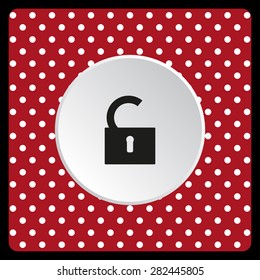 white polka dots on a red open lock. icon. vector design