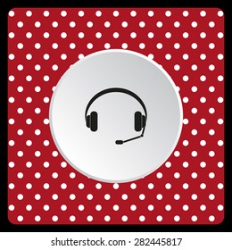 white polka dots on a red Headphones. Musical accessory. icon. vector design