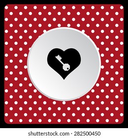 white polka dots on a red heart and key. icon. vector design