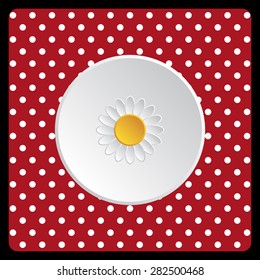 white polka dots on a red daisy. icon. vector design