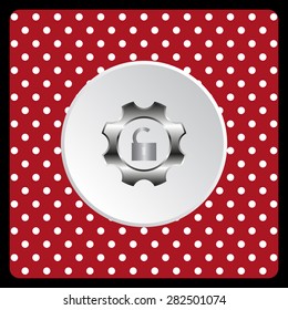 white polka dots on a red unlock settings. icon. vector design