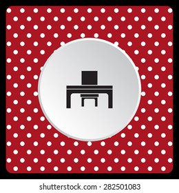 white polka dots on a red desk and chair, a table in the office. icon. vector design