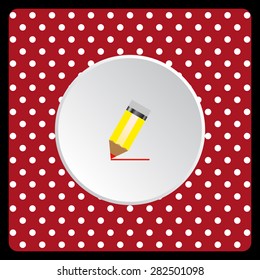white polka dots on a red yellow pencil. icon. vector design