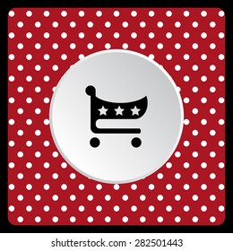 white polka dots on a red shopping cart. icon. vector design