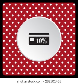 white polka dots on a red Discount label. icon. vector design