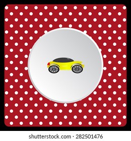 white polka dots on a red yellow car. icon. vector design