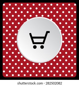 white polka dots on a red put in shopping cart. icon. vector design
