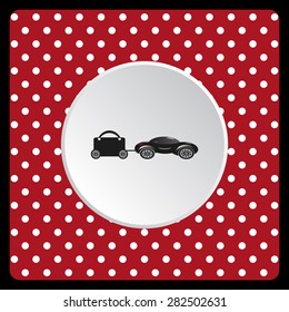 white polka dots on a red trailer, car, suitcase on wheels. icon. vector design