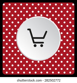 white polka dots on a red put in shopping cart. icon. vector design