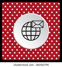 white polka dots on a red Internet e-mai, envelope lette, Globe. icon. vector design