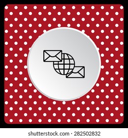 white polka dots on a red Internet e-mai, envelope lette, Globe. icon. vector design