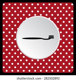 white polka dots on a red Toothbrush and Toothpaste. icon. vector design