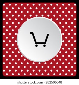 white polka dots on a red put in shopping cart. icon. vector design