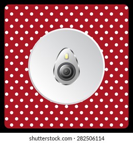 white polka dots on a red icon smartphone camera and flash. icon. vector design