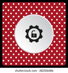 white polka dots on a red unlock settings. icon. vector design