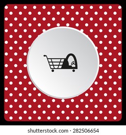 white polka dots on a red Shopping basket with cabin for children. icon. vector design