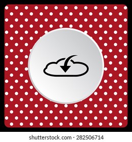 white polka dots on a red cloud download  icon. vector design