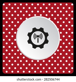 white polka dots on a red Toothed setting controls via wi-fi network. icon. vector design