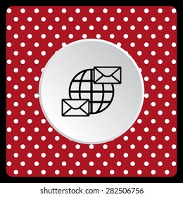 white polka dots on a red Internet e-mai, envelope lette, Globe. icon. vector design