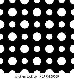 White polka dots pattern on black background seamless vector abstraction on textiles
