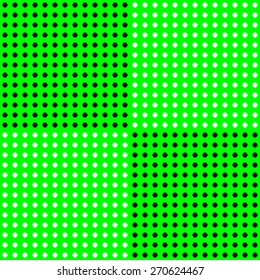 White polka dots pattern on solid green background