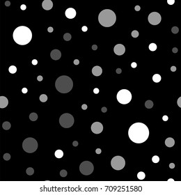 White polka dots seamless pattern on black background.