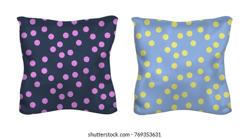 White and polka dots square pillow. Vector mock up.