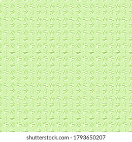 White polka dots with zigzag stripes and waves on greenish background. Vector trendy design. Seamless bright color illustration.