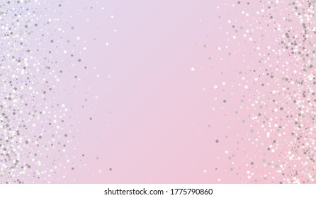 White Polka Festive Pink Background. Rich Confetti Background. Silver Sequin Christmas Card. Round Falling Texture.
